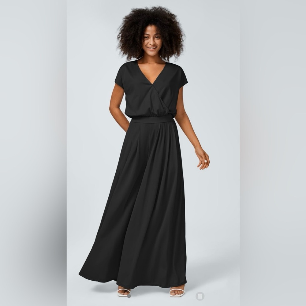V Neck Short Sleeve Plicated Side Pocket Wide Leg Flowy Waffle Casual Jumpsuit
